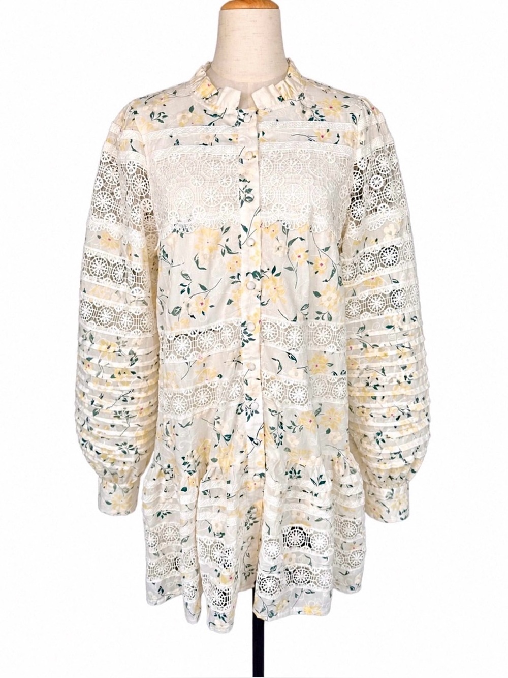 En Saison Floral Lace Mini Dress Ivory Yellow Spring Wedding Guest Size Medium